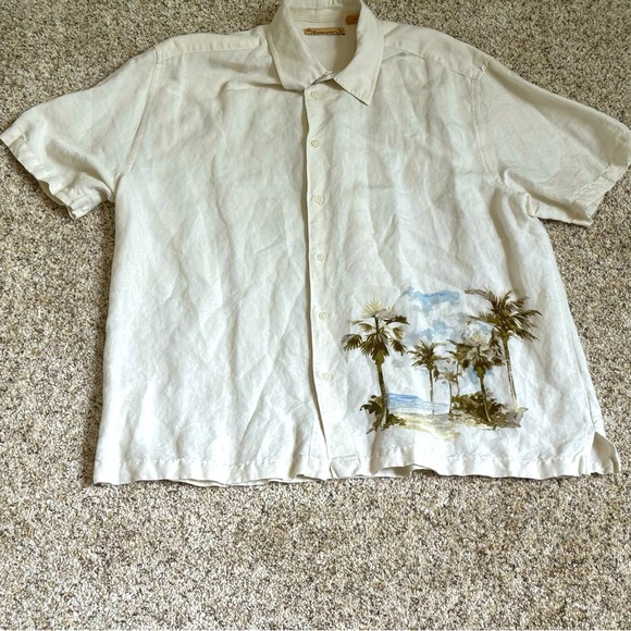 The Havanera Co. Cream Linen Shirt with Palm Tree Design - Picture 1 of 5